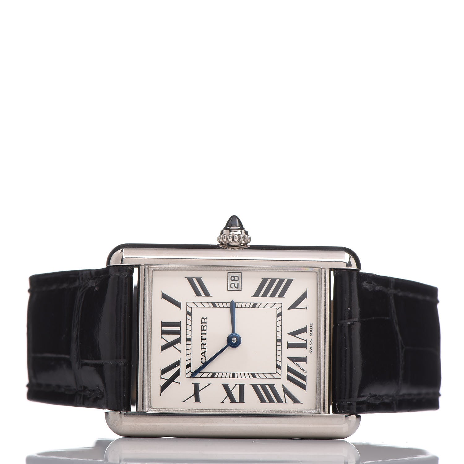 Cartier 18K White Gold Alligator 26mm Tank Louis Quartz Watch 3 of 9