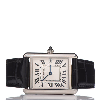 Cartier 18K White Gold Alligator 26mm Tank Louis Quartz Watch 3 of 9