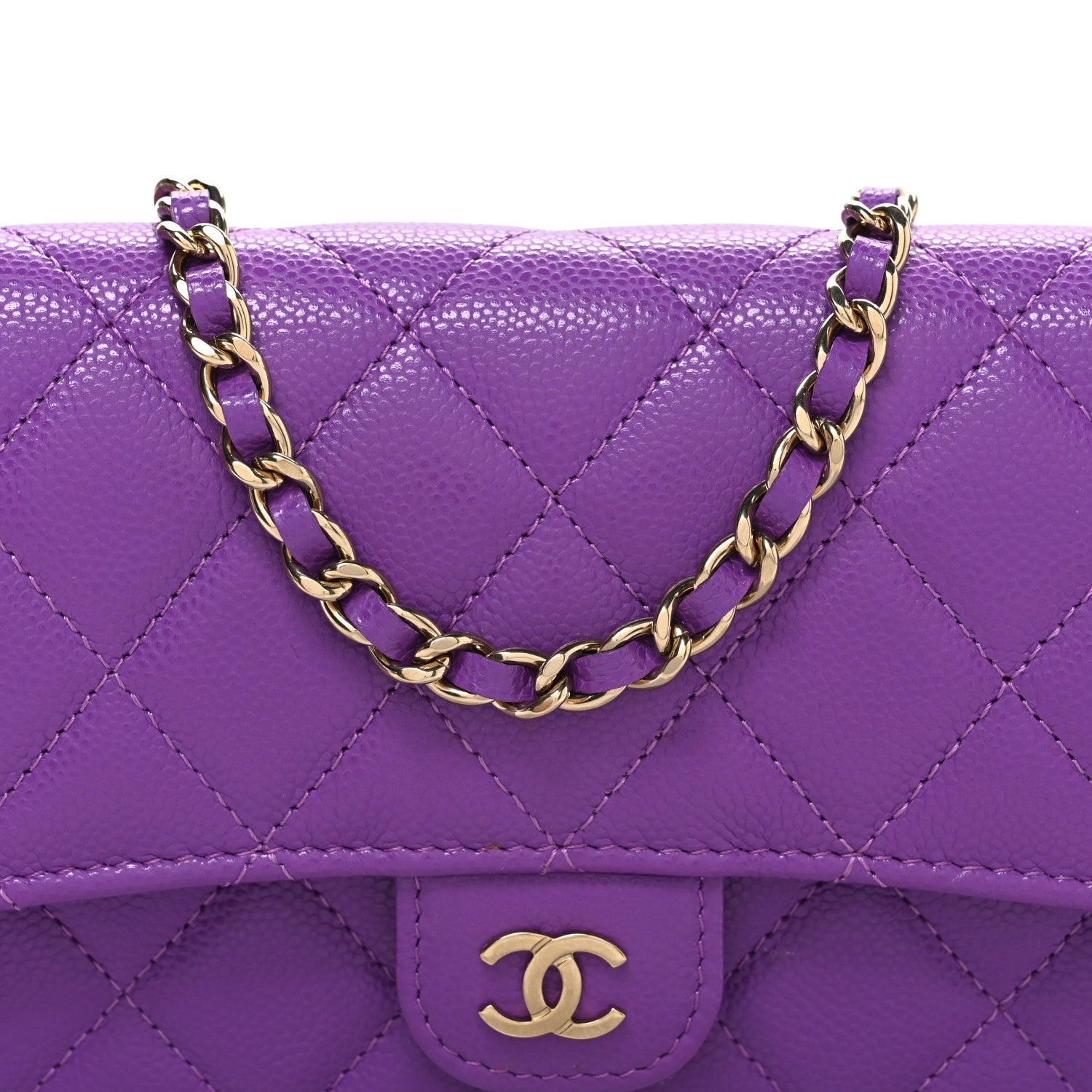 Chanel Caviar Quilted Flap Phone Holder with Chain Purple 9 of 12