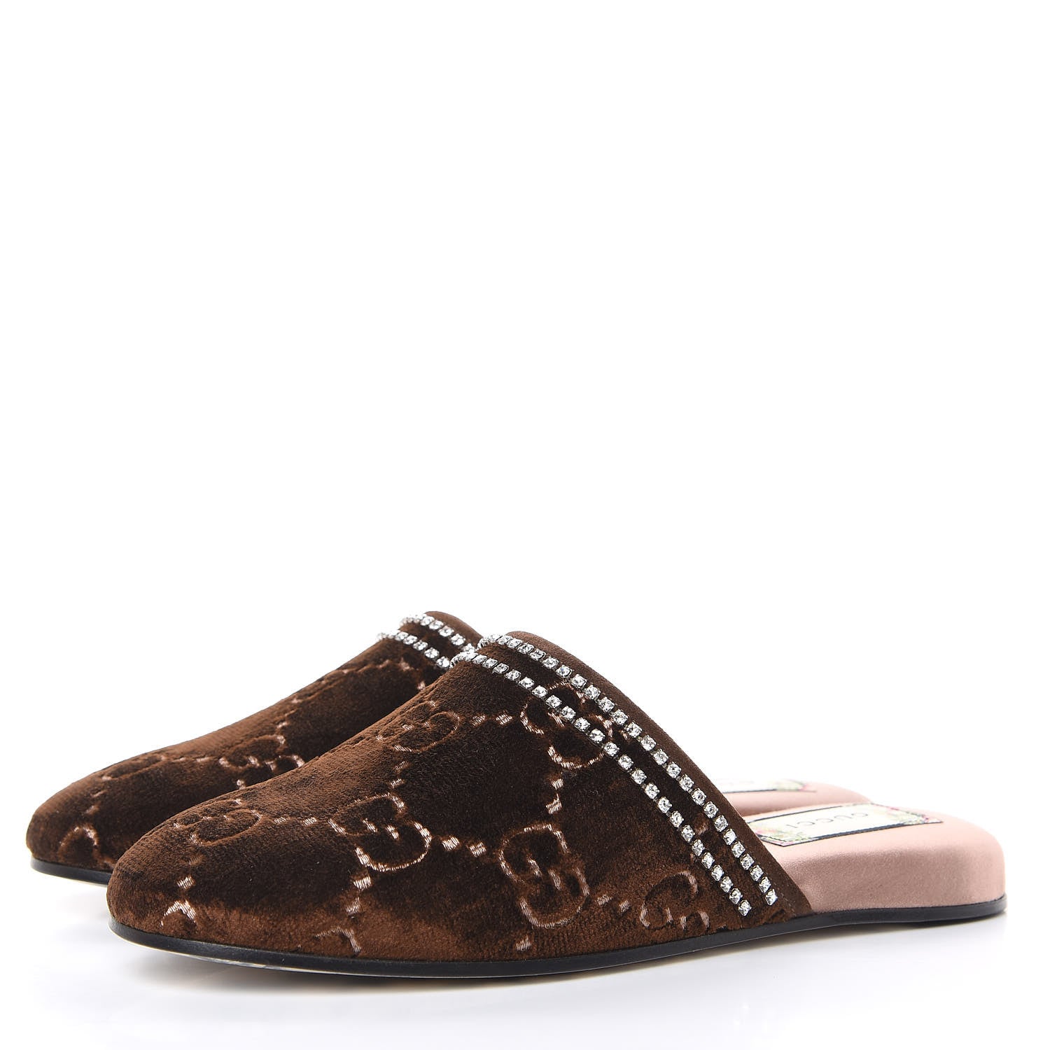 Gucci Velvet GG Monogram Crystal Womens Slippers 36.5 Brown Vintage Cocoa 3 of 8