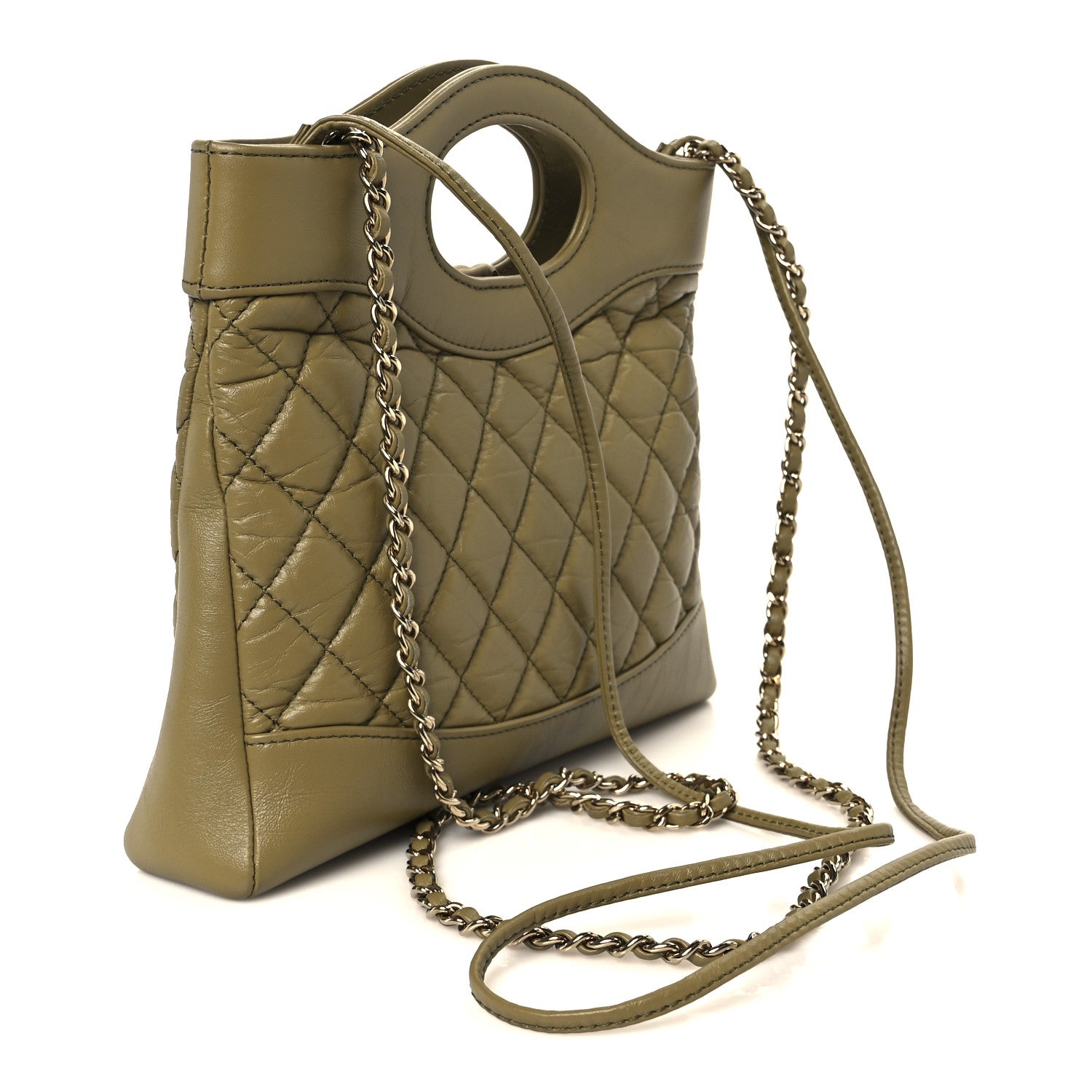 Chanel Shiny Crumpled Calfskin Quilted Mini 31 Shopping Bag Khaki 3 of 10