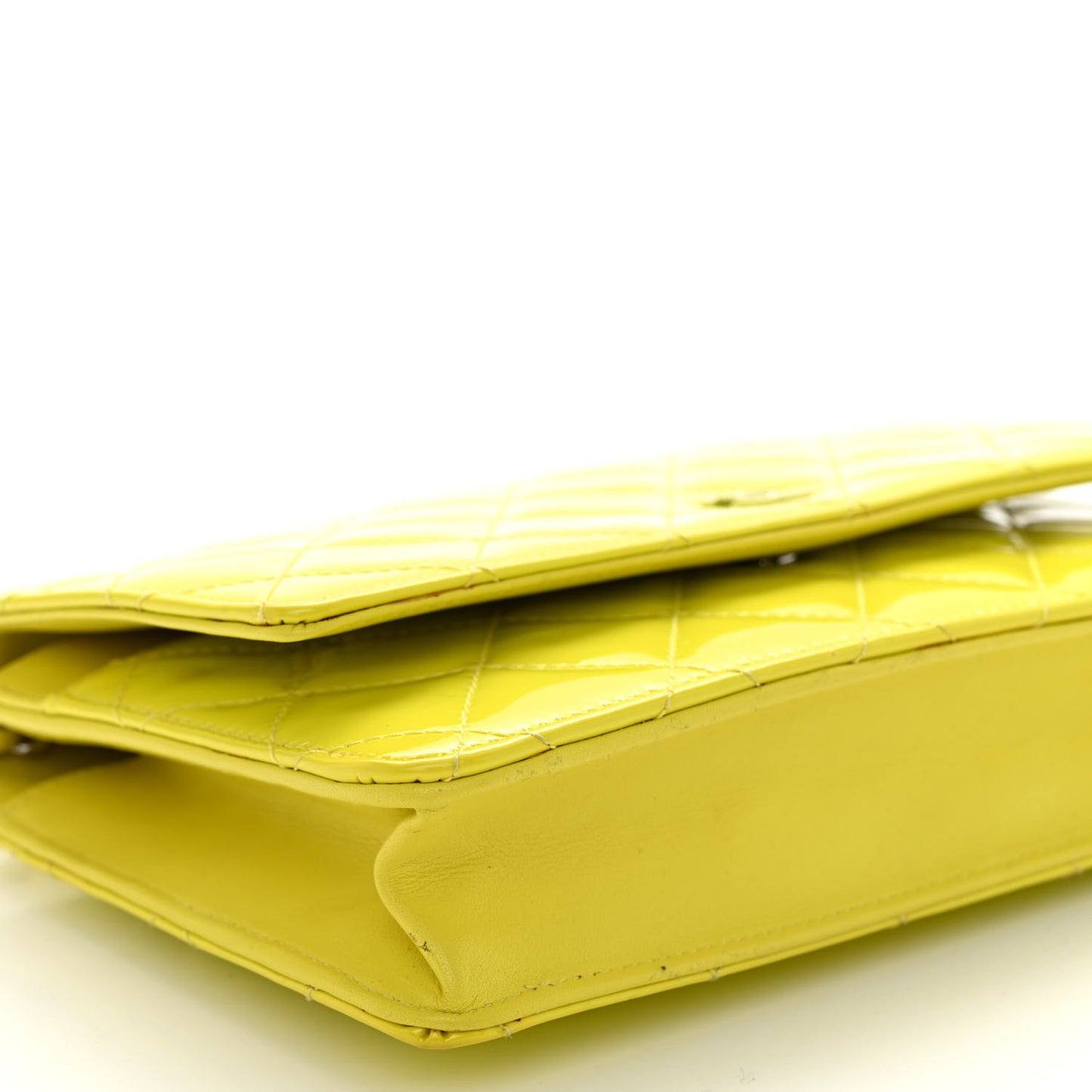 Patent Quilted Wallet On Chain WOC Yellow