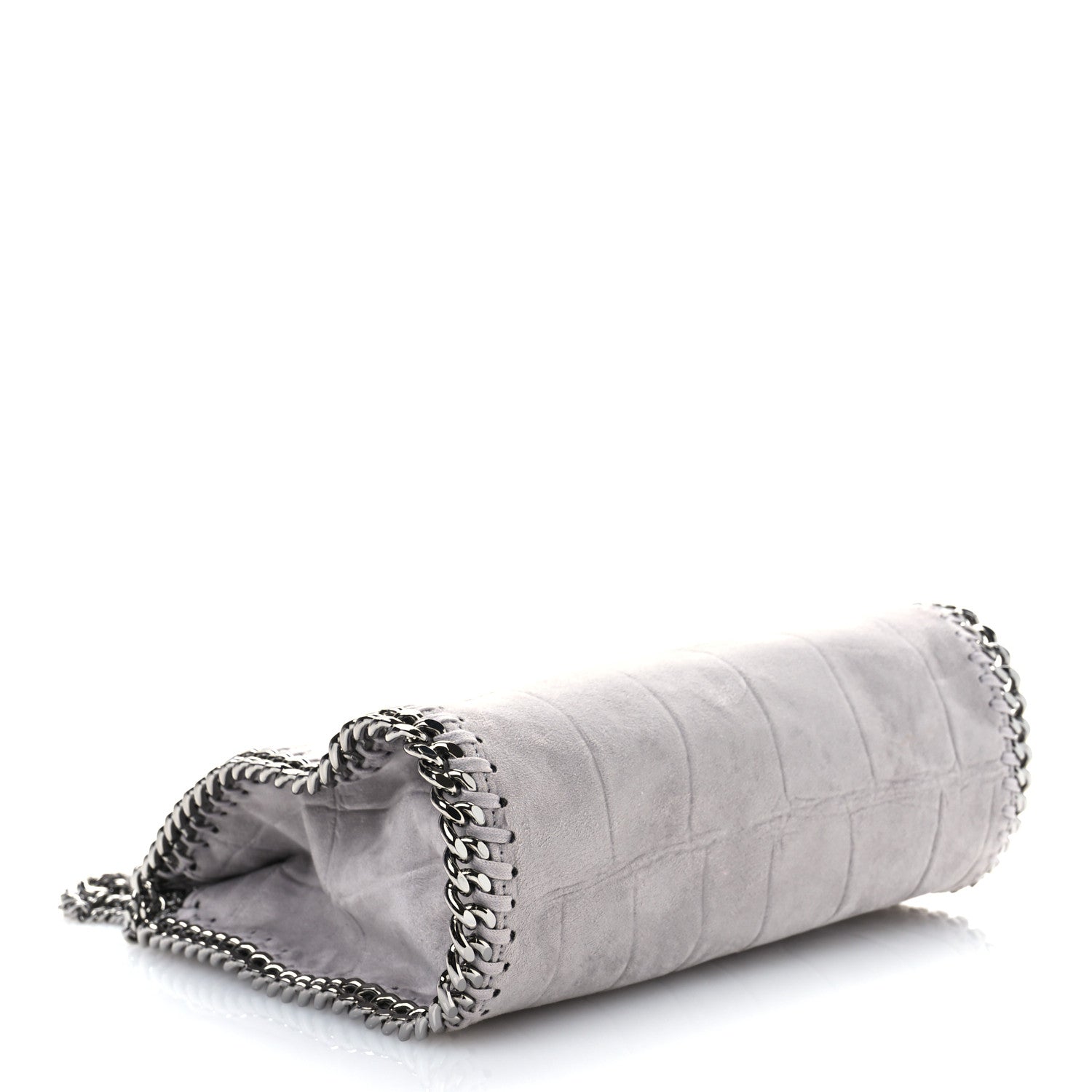 Stella McCartney Shaggy Deer Embossed Crocodile Effect Mini Falabella Fold Over Tote Light Grey 4 of 10