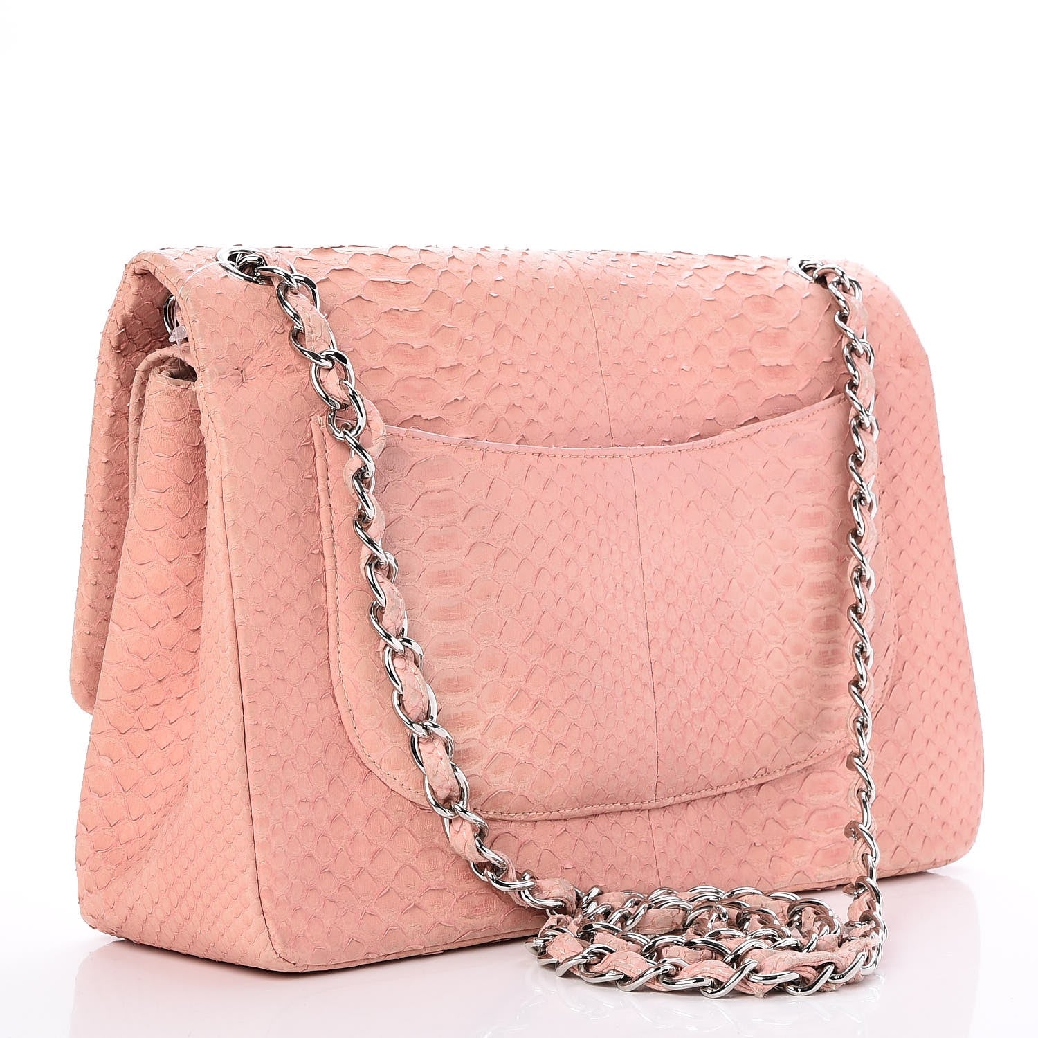 Chanel Matte Python Jumbo Double Flap Pink 4 of 8
