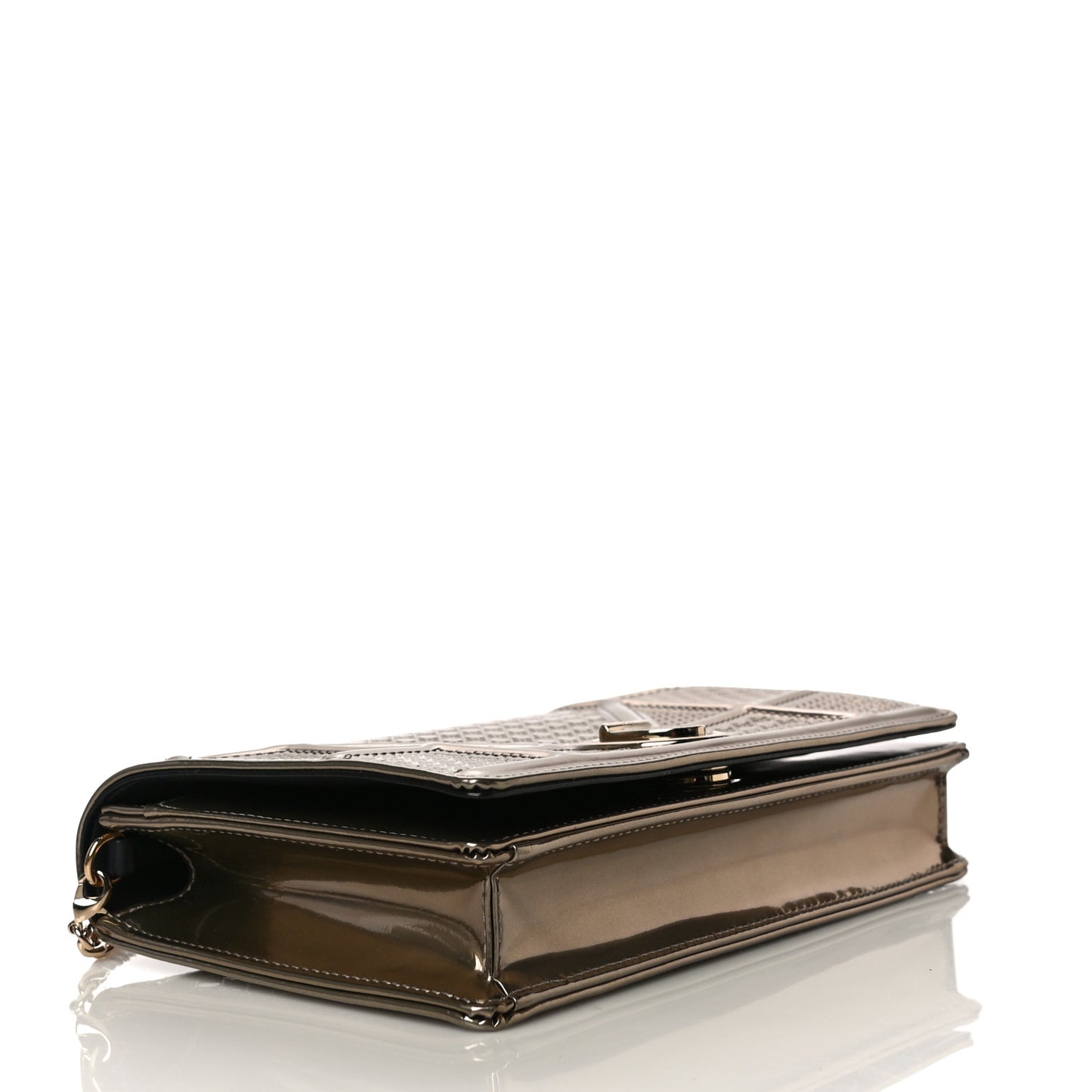 Metallic Patent Micro-Cannage Diorama Wallet on Chain Pouch Gold
