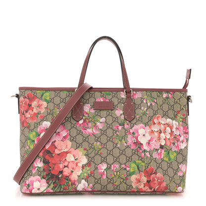 Gucci GG Supreme Monogram Blooms Medium Zippered Tote Beige Multicolor Dry Rose 1 of 12