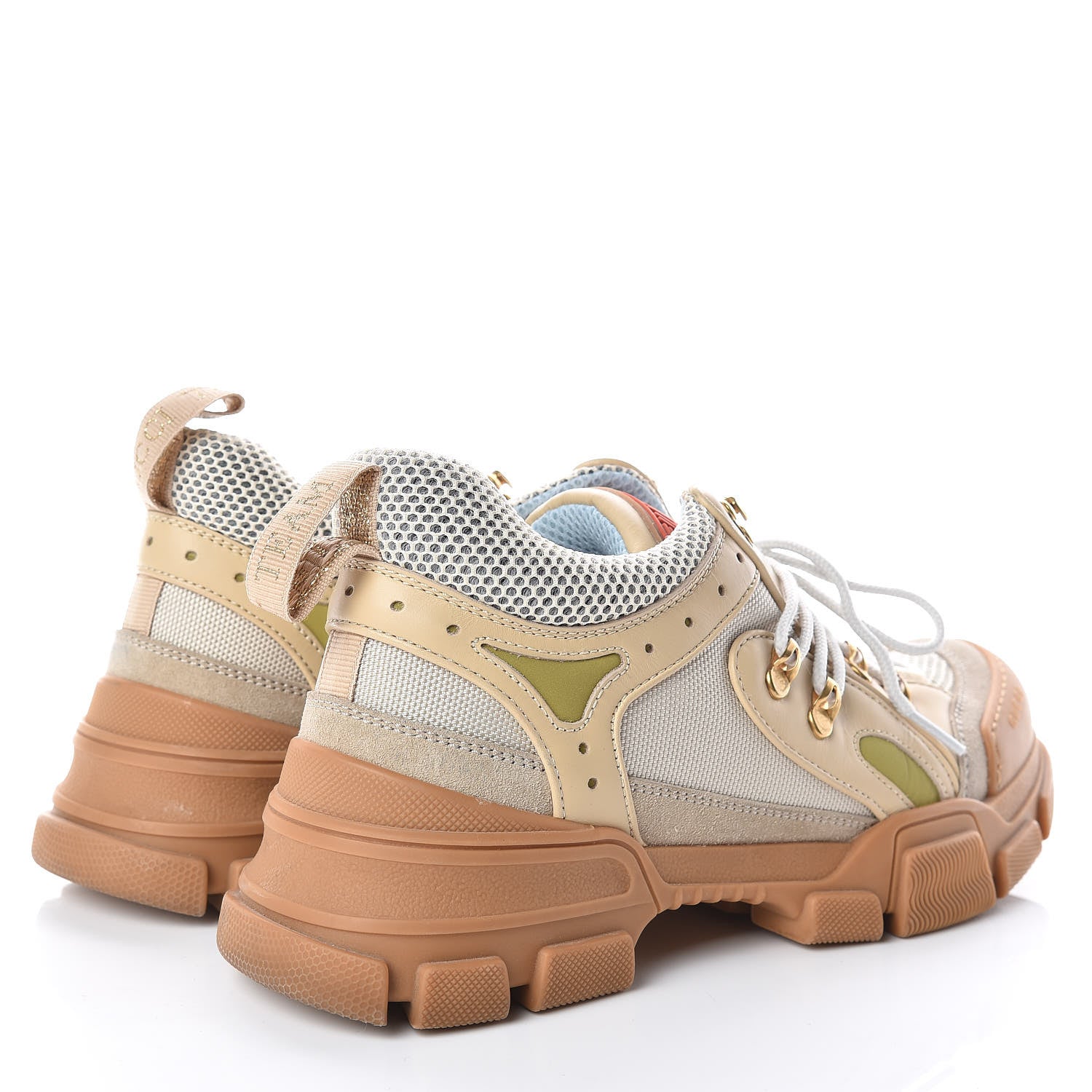 Gucci X SEGA Mesh Canvas Calfskin Removable Crystals Flashtrek Sneakers 41 Mystic White Oatmeal Sand Storm 4 of 9