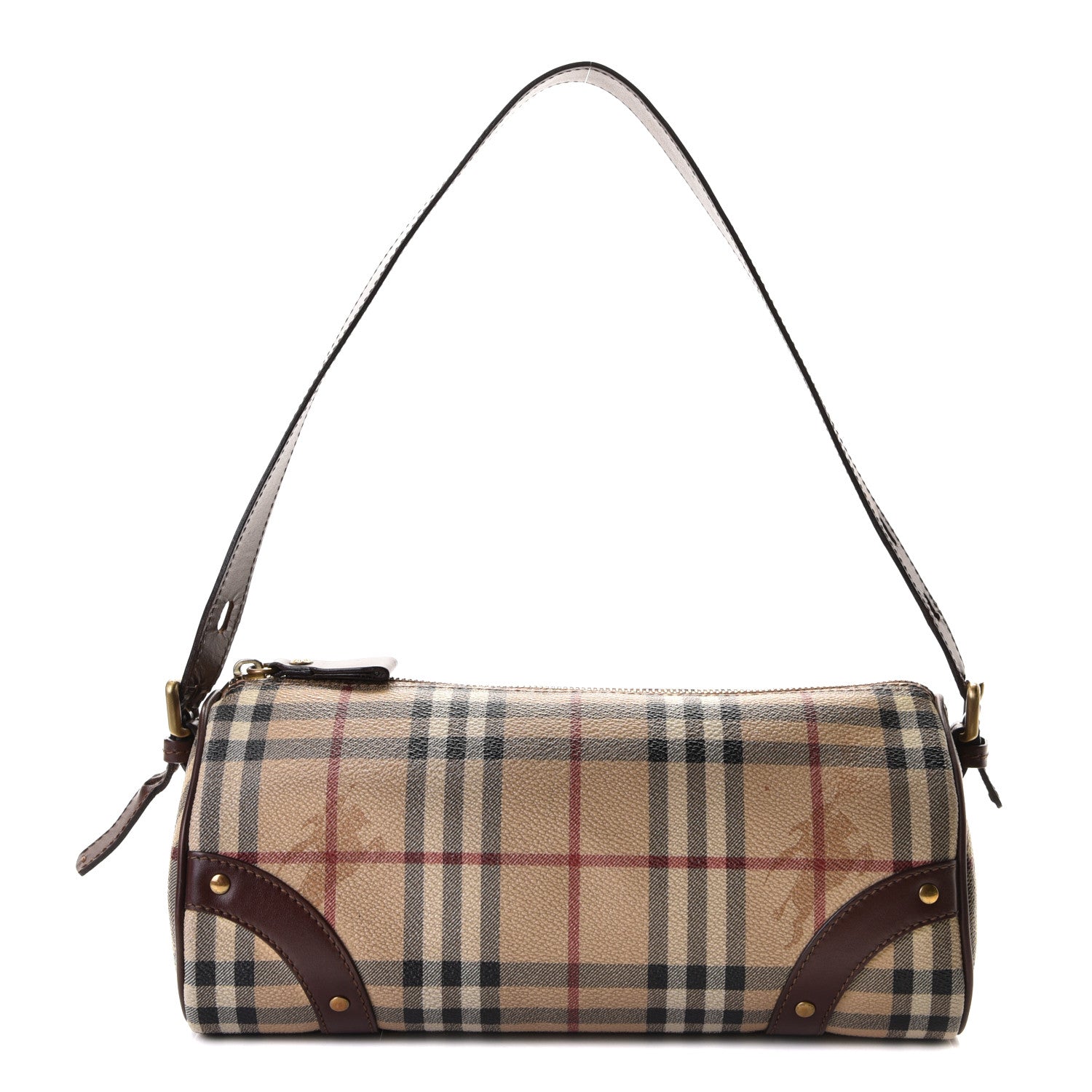Burberry Haymarket Check Studded Barrel Bag Chocolate 1 of 9
