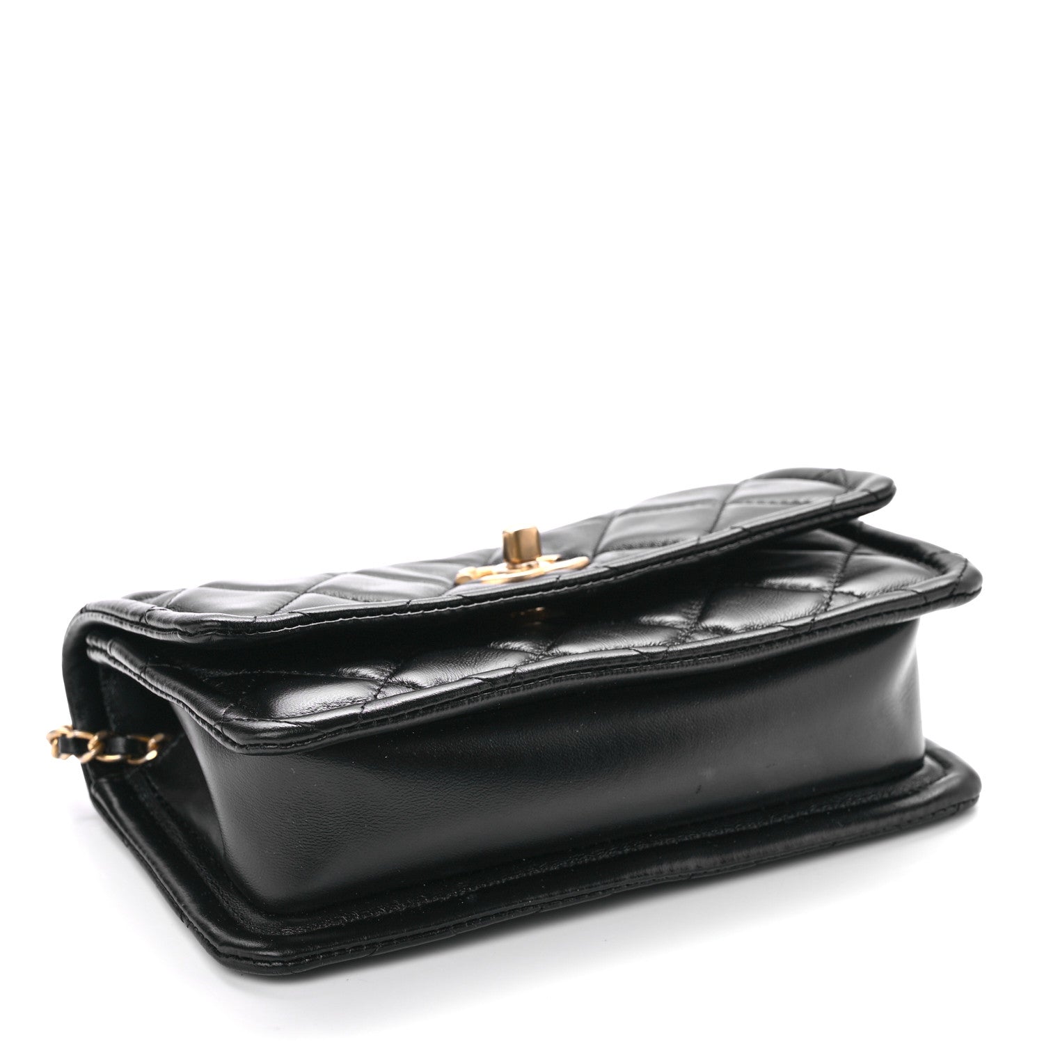 Chanel Shiny Lambskin Flap Clutch With Chain Black 4 of 9