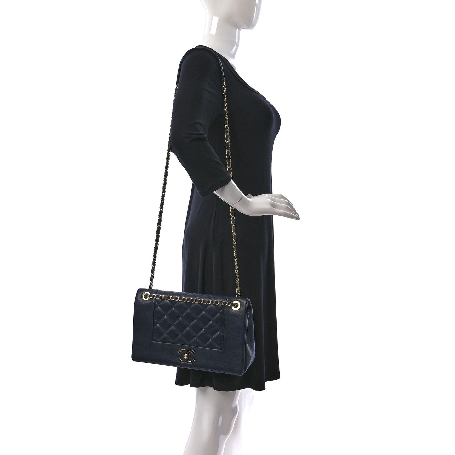 Sheepskin Quilted Vintage Mademoiselle Flap Dark Navy