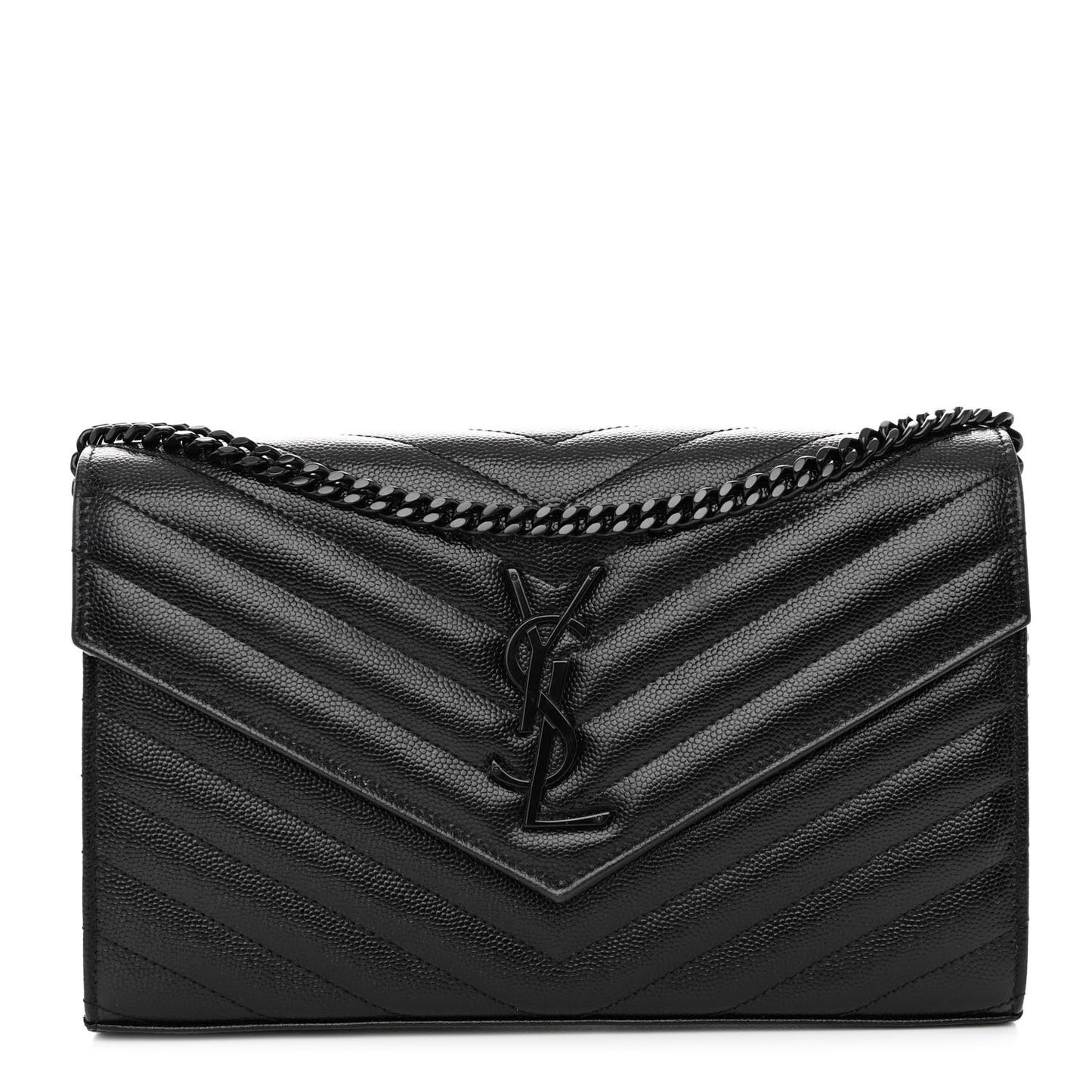 Grain De Poudre Matelasse Chevron Monogram Monochrome Chain Wallet Black