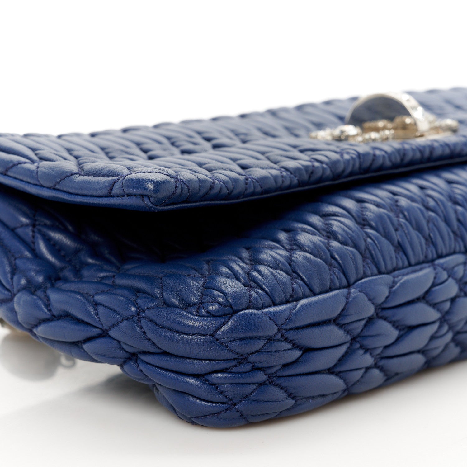 Miu Miu Nappa Matelasse Crystal Flap Clutch Bleuette 11 of 13