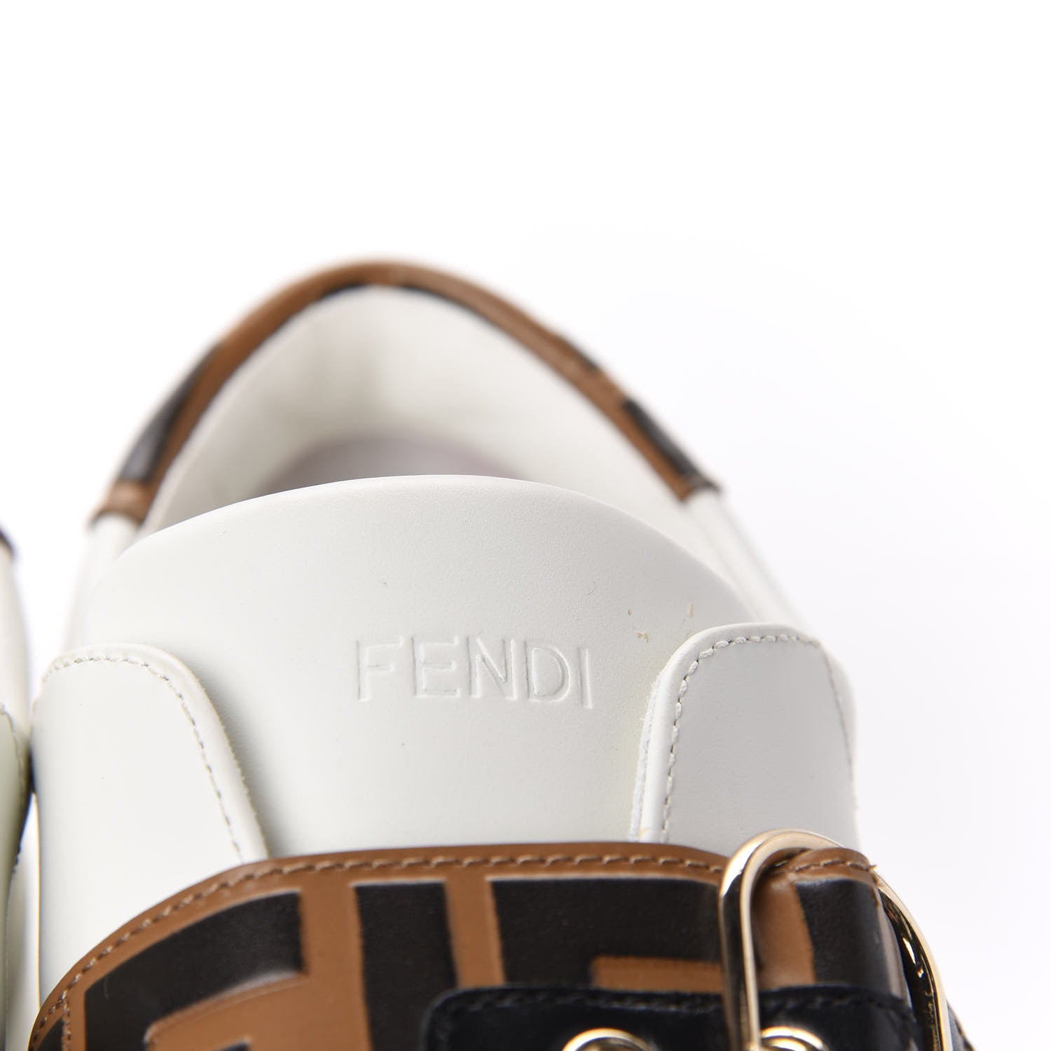 Fendi Vitello FF Embossed Womens Slip On Sneakers 38.5 White Tobacco Moro 12 of 15