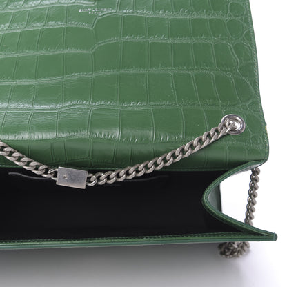 Saint Laurent Calfskin Crocodile Embossed Medium Classic Monogram Kate Tassel Satchel Green 5 of 8