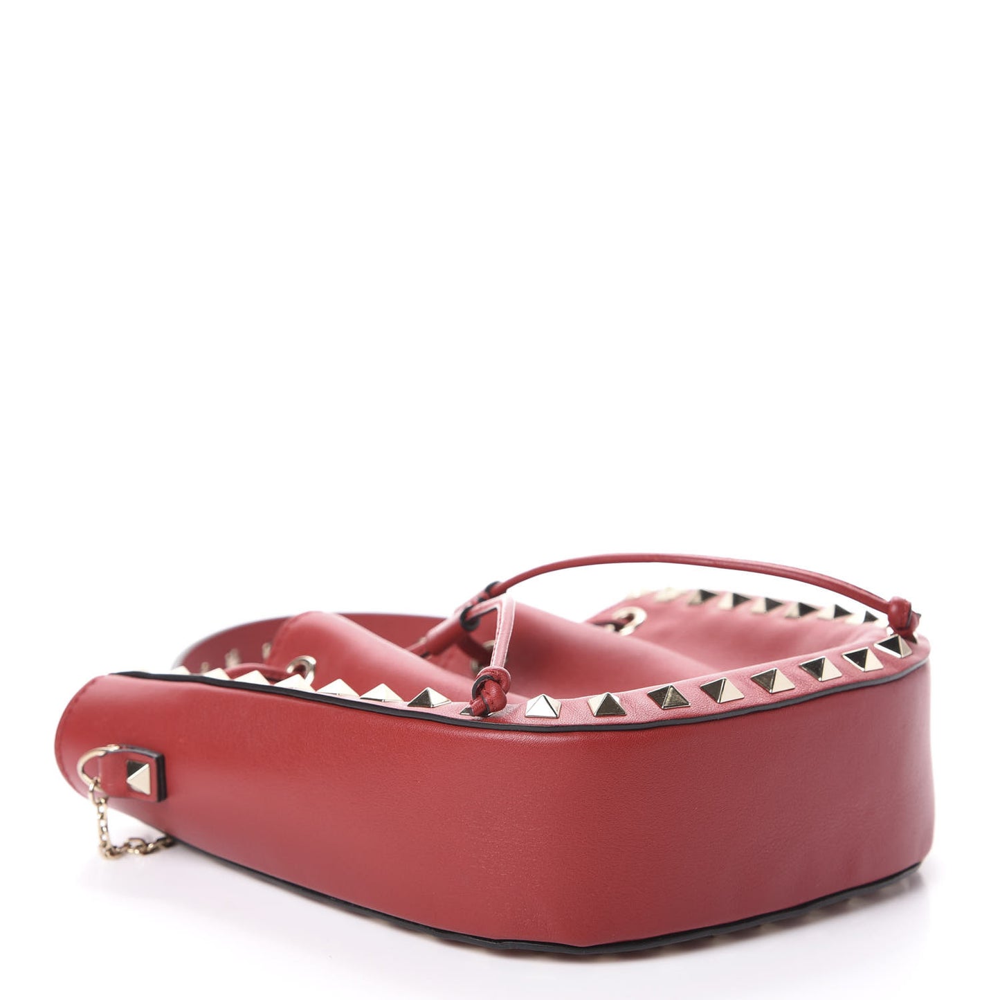 Vitello Mini Rockstud Chain Strap Bucket Bag Red
