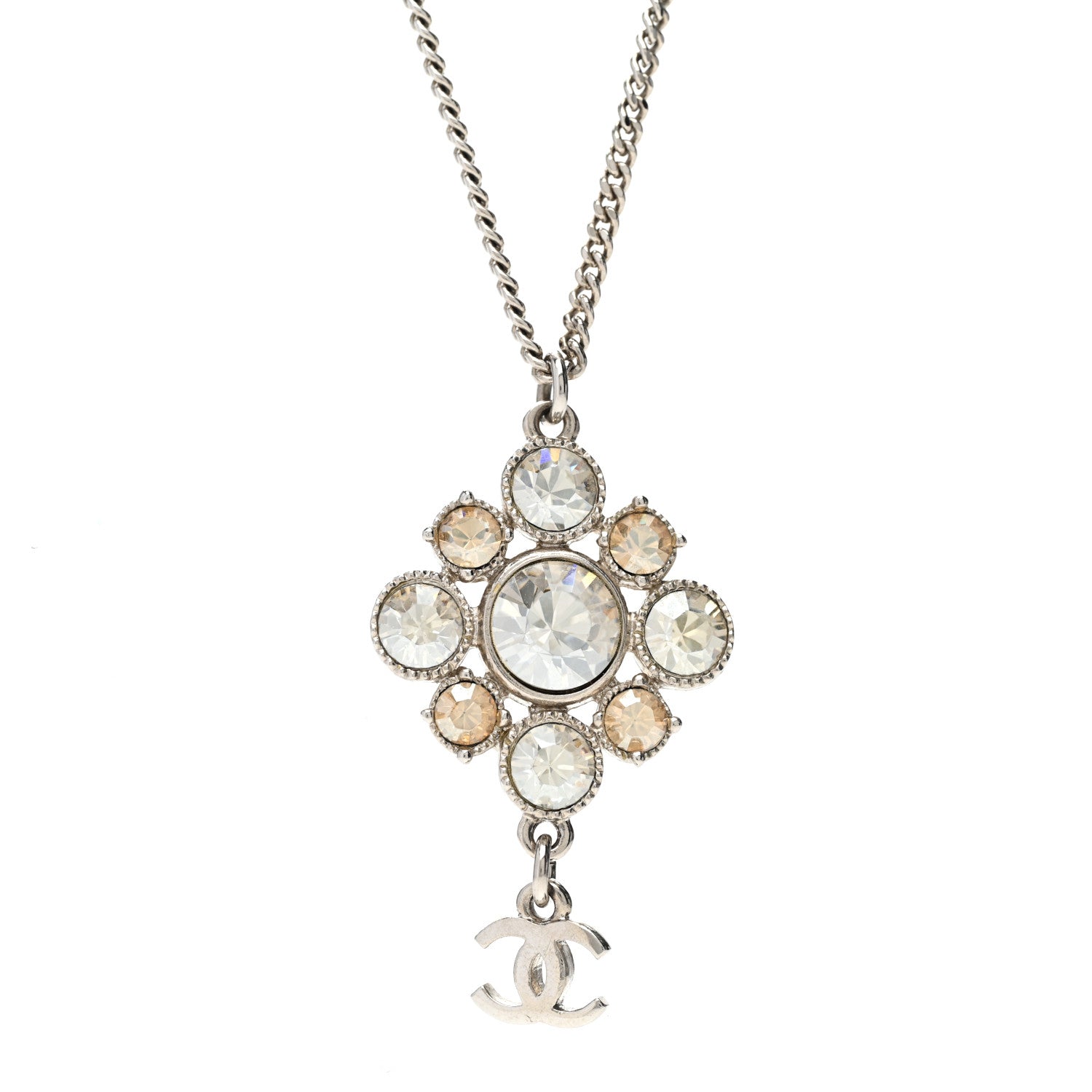 Chanel Crystal CC Drop Pendant Necklace Silver 1 of 6