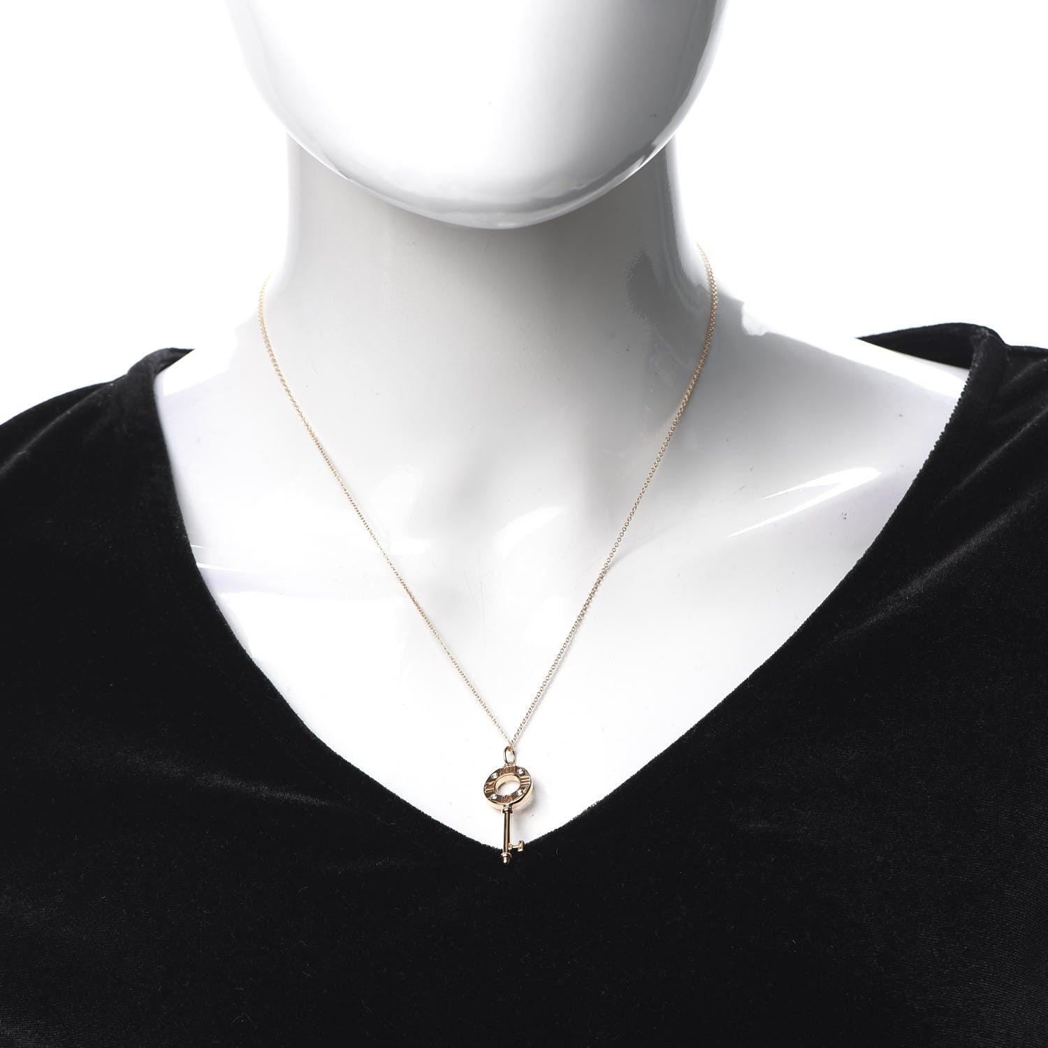 Tiffany 18K Rose Gold Diamond Atlas Pierced Key Pendant Necklace 2 of 6
