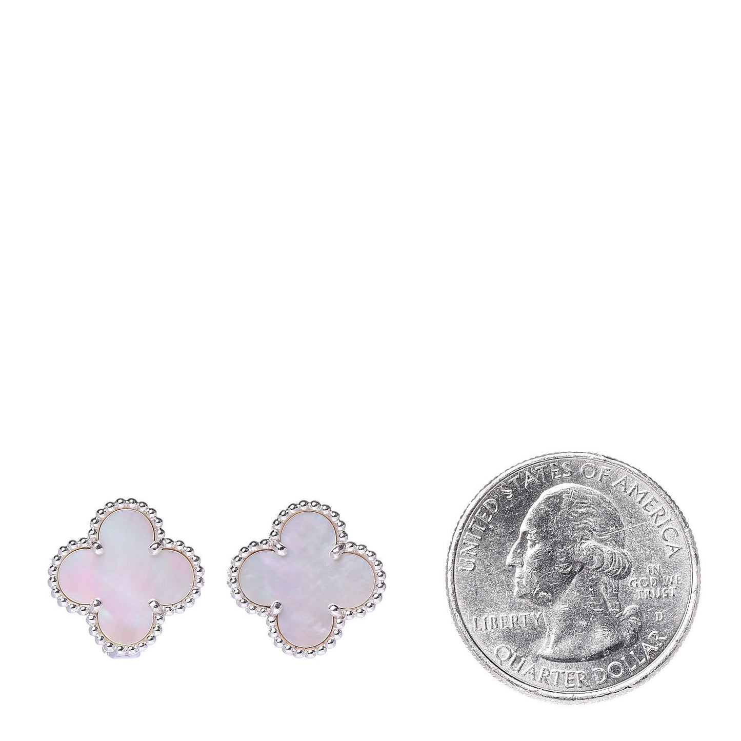 18K White Gold Mother of Pearl Vintage Alhambra Earrings