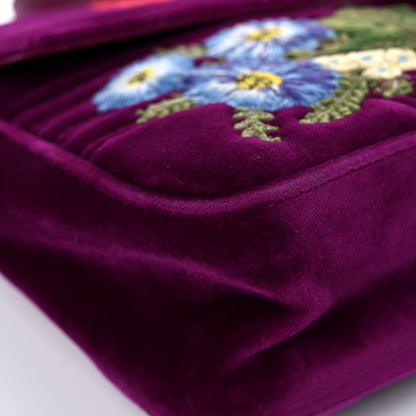 Gucci Velvet Matelasse Loved Embroidered Medium GG Marmont Shoulder Bag Fuchsia Violet Cyclamen 9 of 24