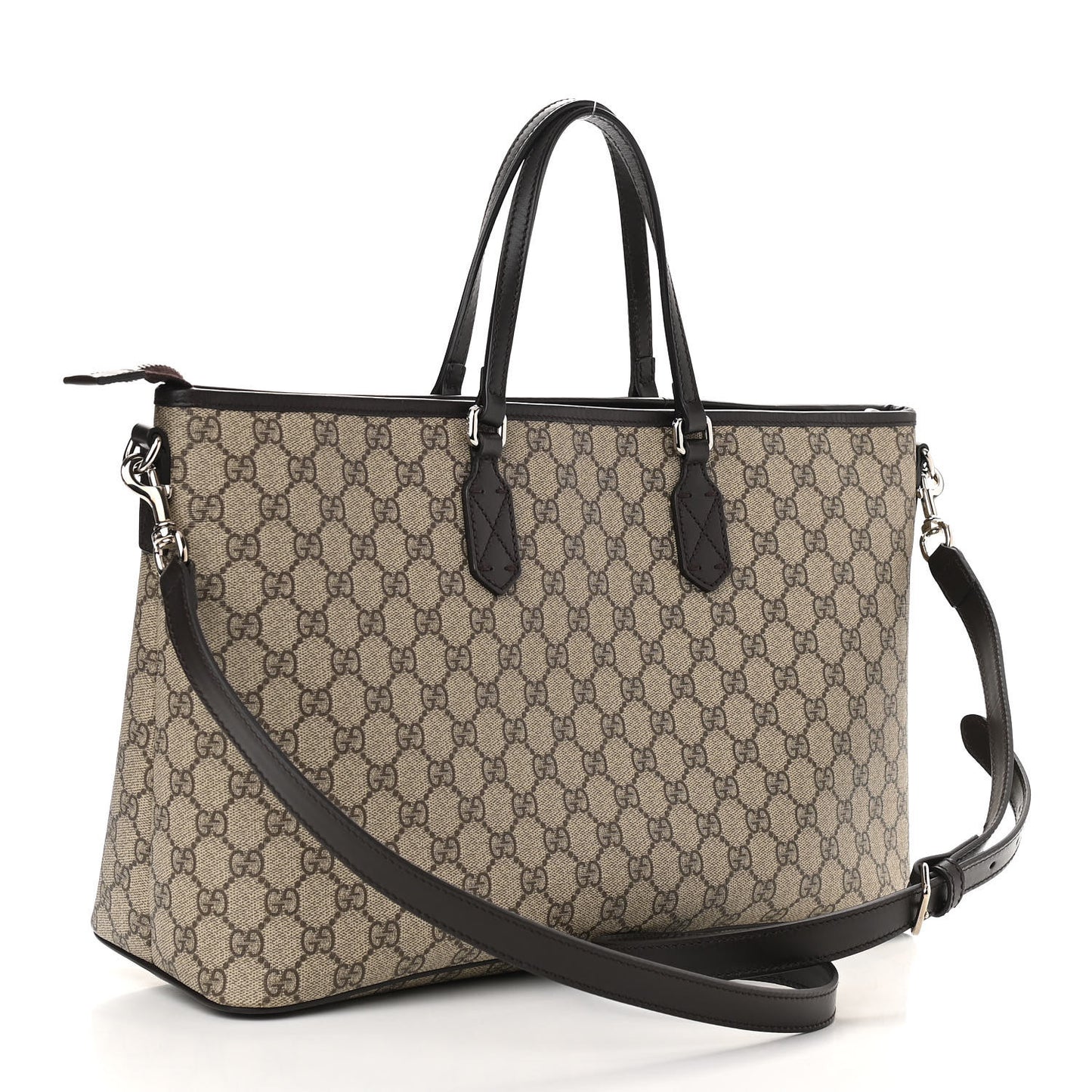GG Supreme Monogram Medium Zippered Tote Dark Brown