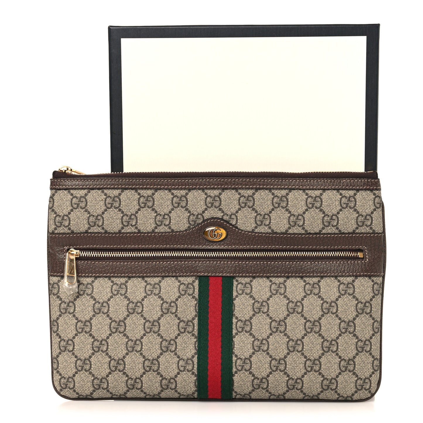 GG Supreme Monogram Large Ophidia Pouch Clutch Brown