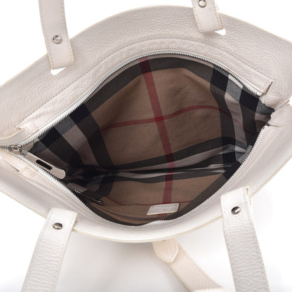 Burberry Canvas Calfskin Crest Embroidered Flat Tote White 5 of 15