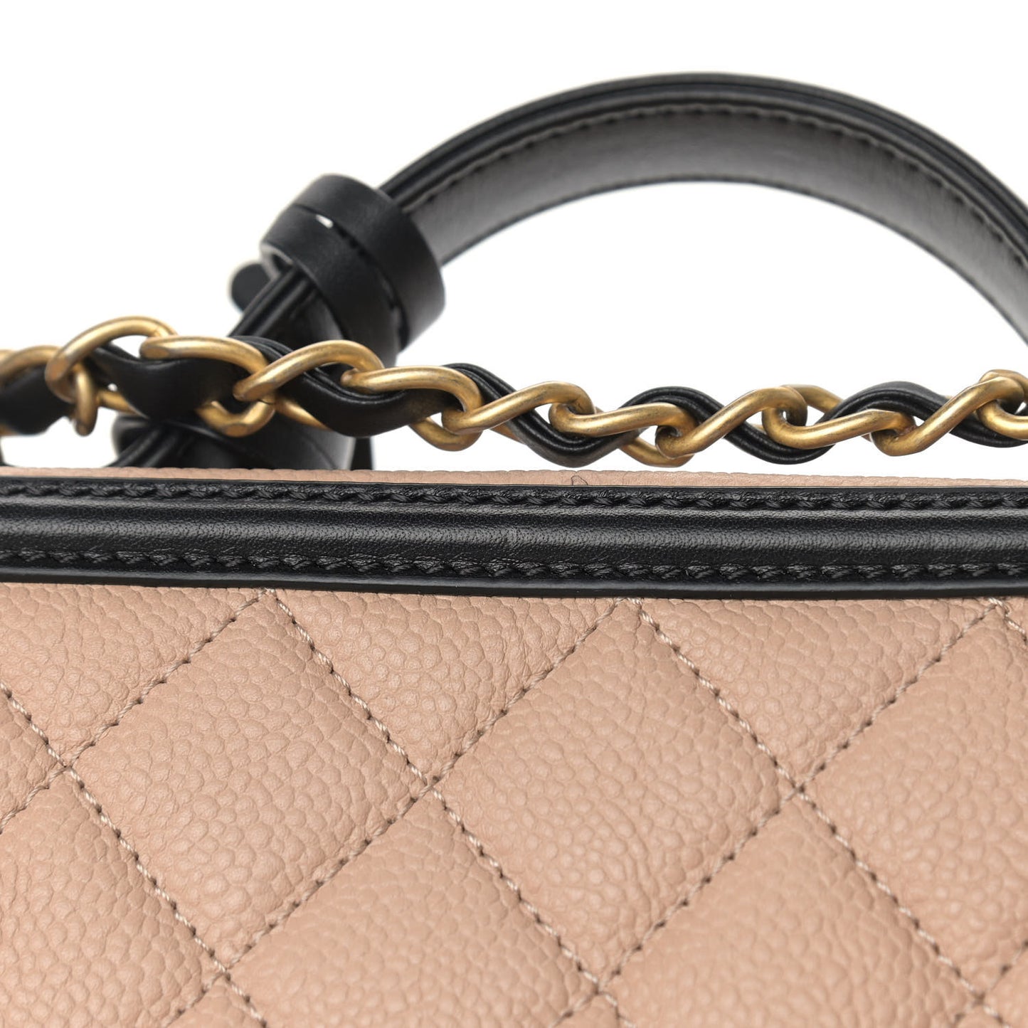Caviar Quilted Medium CC Filigree Vanity Case Beige Black