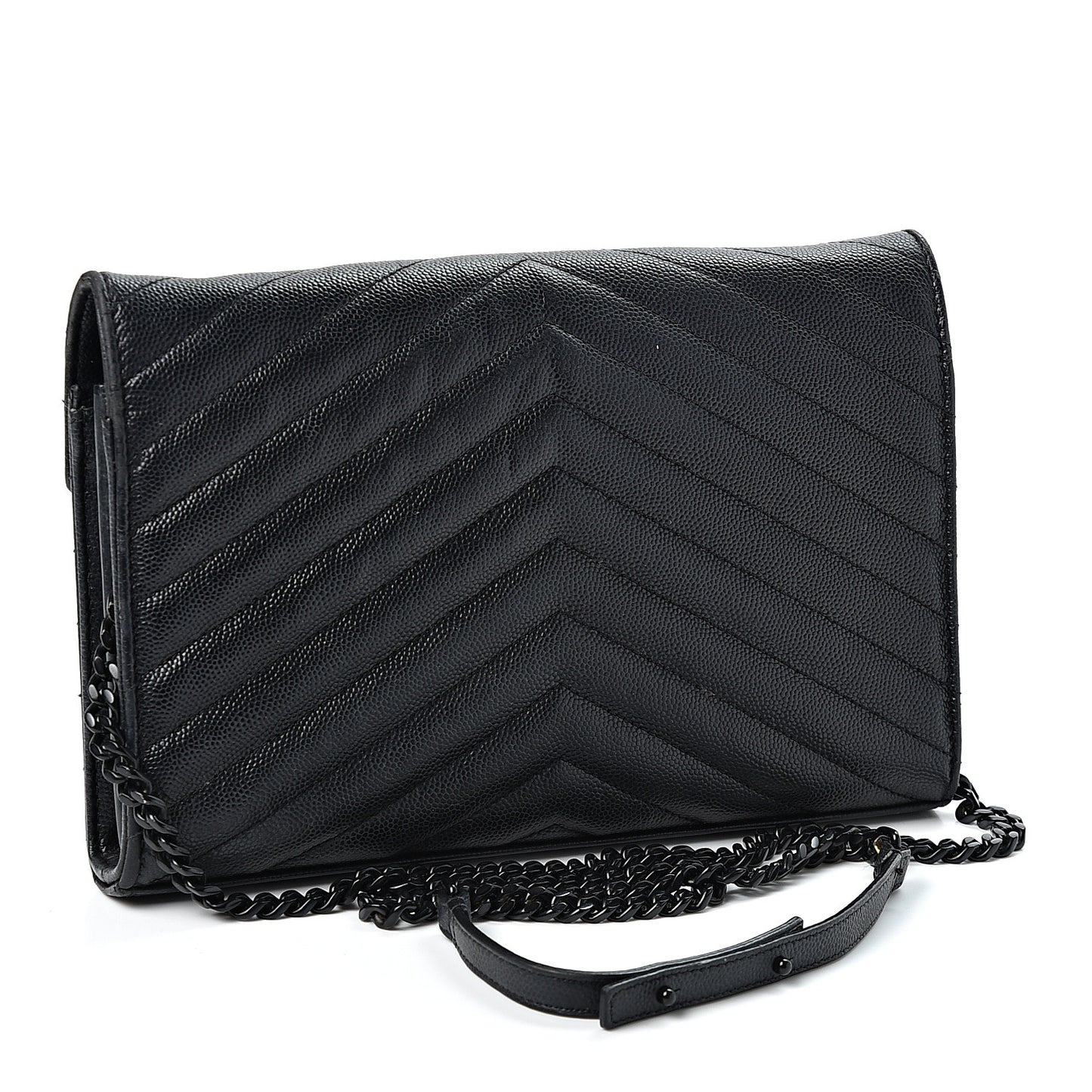 Grain De Poudre Matelasse Chevron Monogram Chain Wallet Black