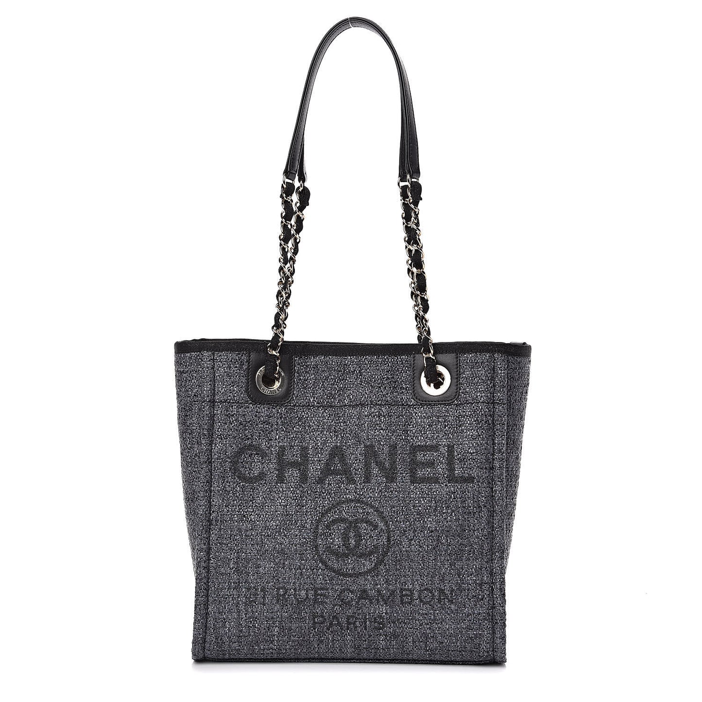 Woven Straw Raffia Mini Deauville Tote Black