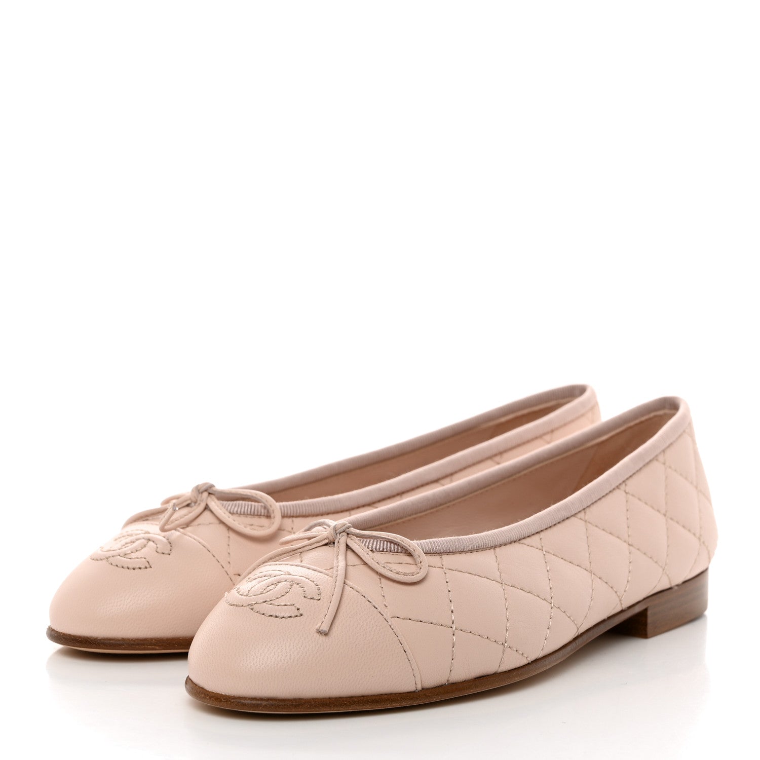 Chanel Lambskin Quilted CC Cap Toe Ballerina Flats 35 Light Pink 4 of 9
