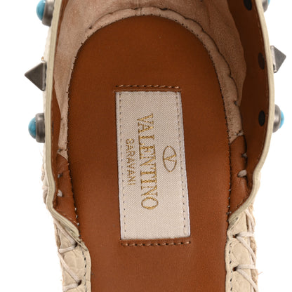 Valentino Garavani Grained Calfskin Turquoise Rockstud Rolling Ankle Wrap Espadrille 20mm Flats 40 Light Ivory Natural 7 of 8