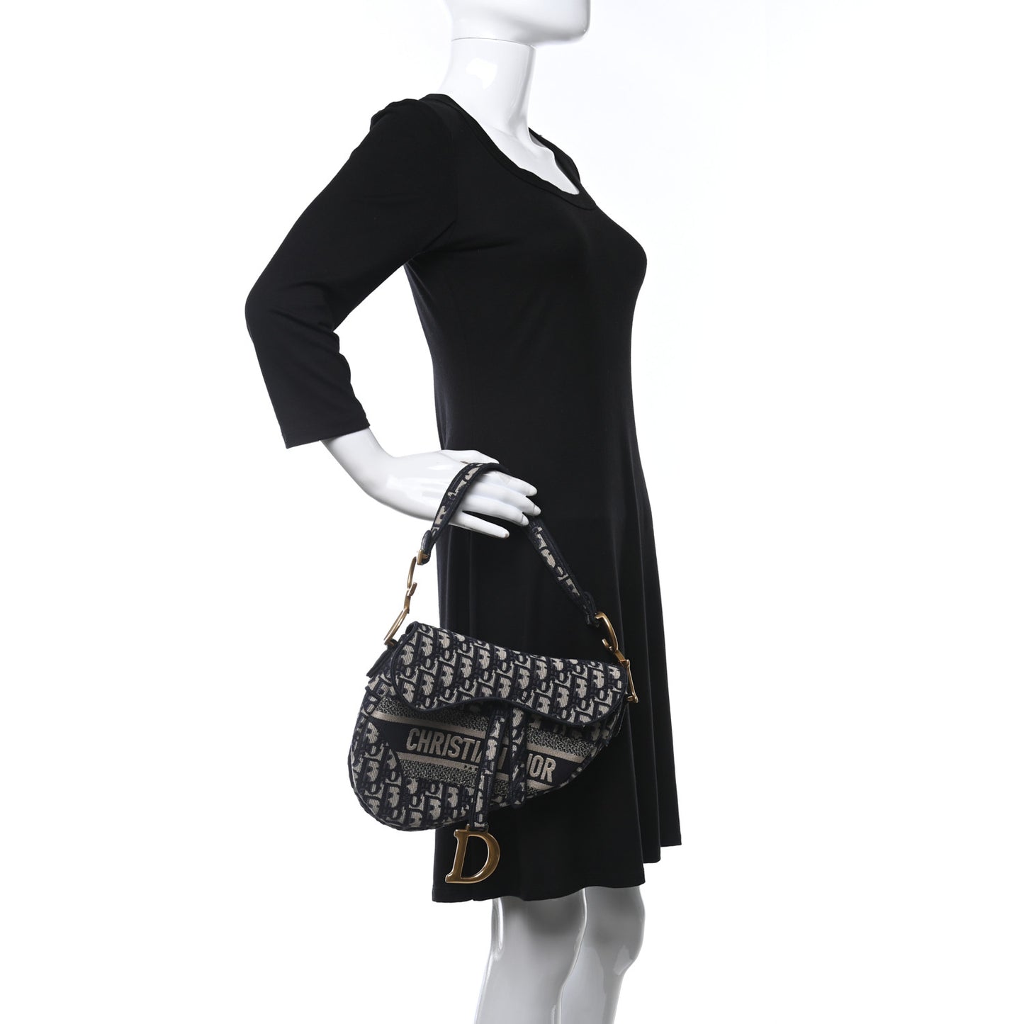 Oblique Embroidered Saddle Bag Blue