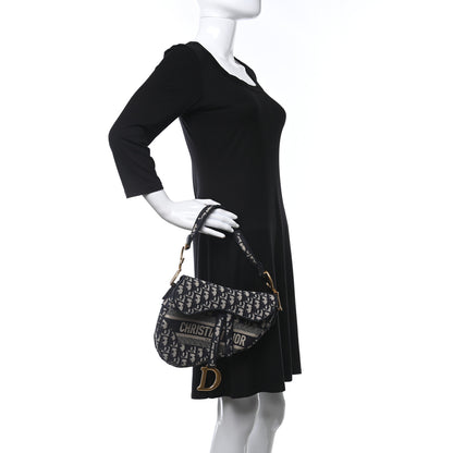 Christian Dior Oblique Embroidered Saddle Bag Blue 2 of 11