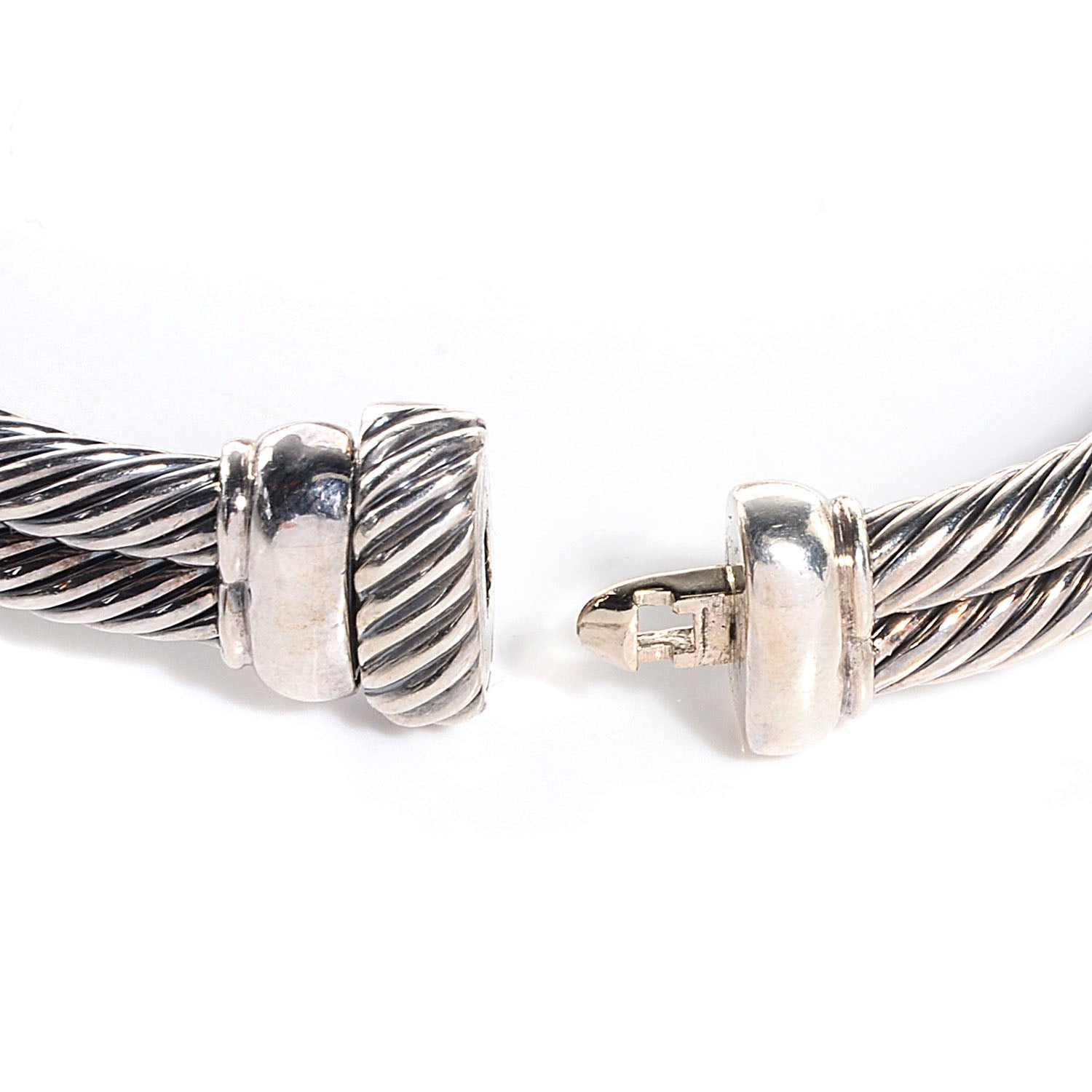 David Yurman Sterling Silver 18K Yellow Gold Diamond Garnet 11mm Albion Double Cable Bracelet 4 of 5