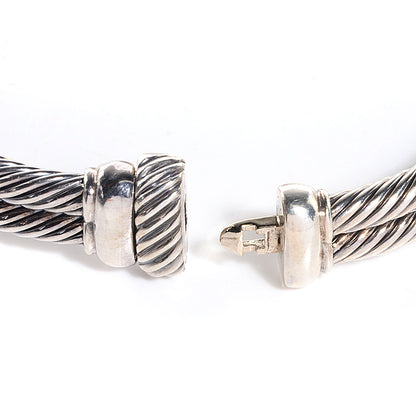 David Yurman Sterling Silver 18K Yellow Gold Diamond Garnet 11mm Albion Double Cable Bracelet 4 of 5