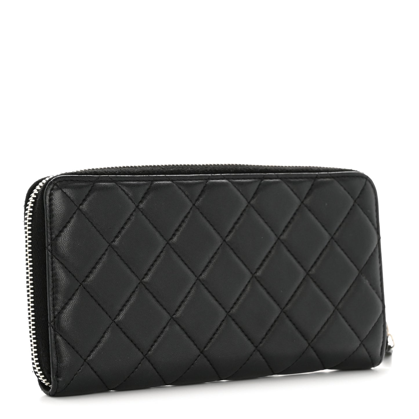 Lambskin Quilted Large Gusset Zip Around Wallet Black