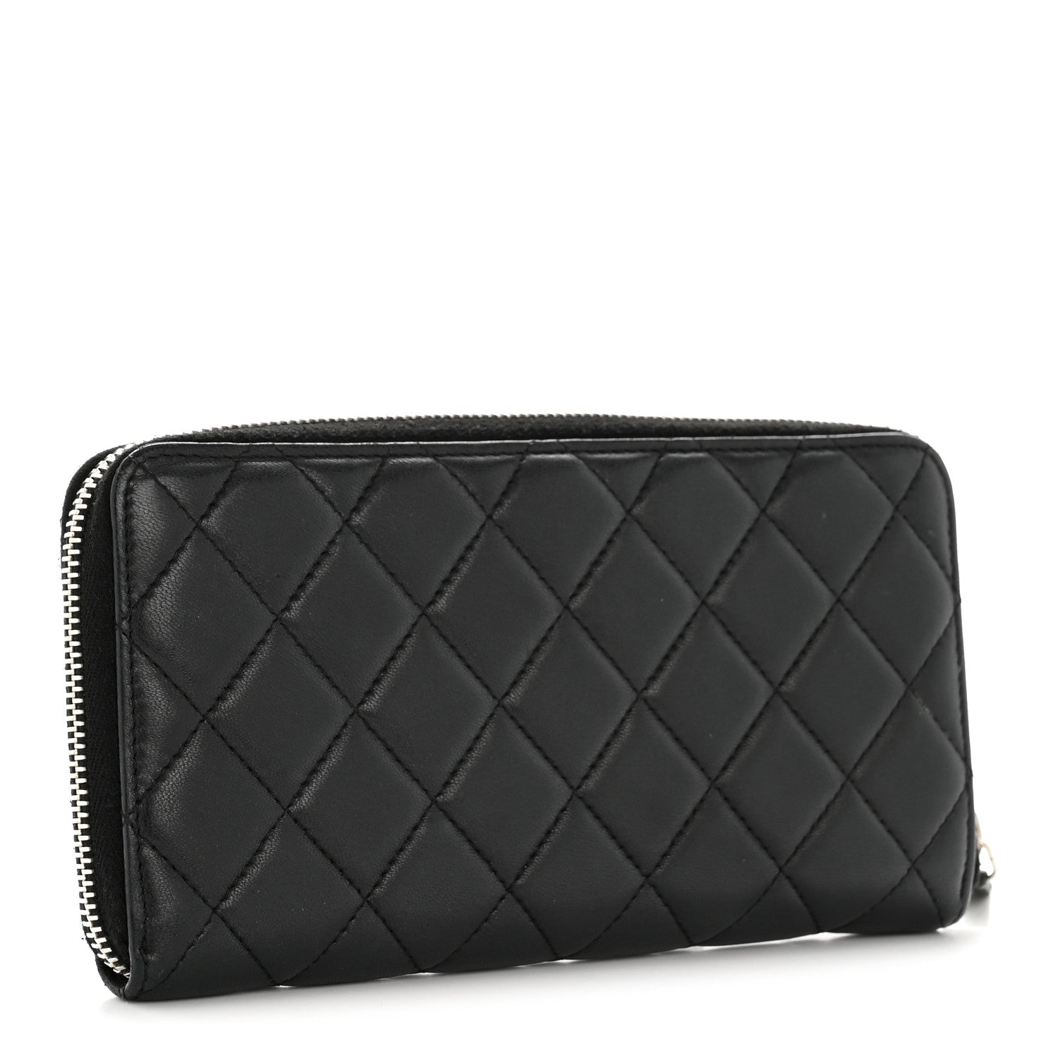 Chanel Lambskin Quilted Large Gusset Zip Around Wallet Black 3 of 12