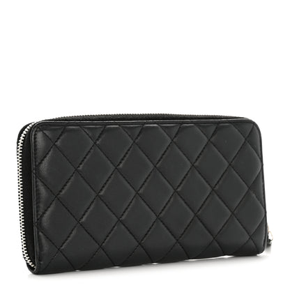 Chanel Lambskin Quilted Large Gusset Zip Around Wallet Black 3 of 12