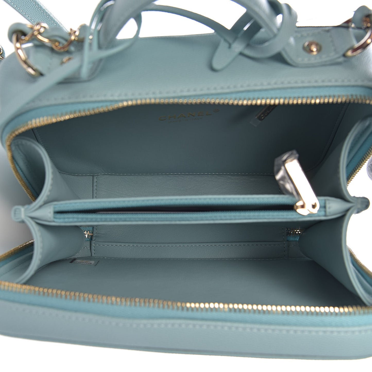 Caviar Quilted Medium CC Filigree Vanity Case Light Blue