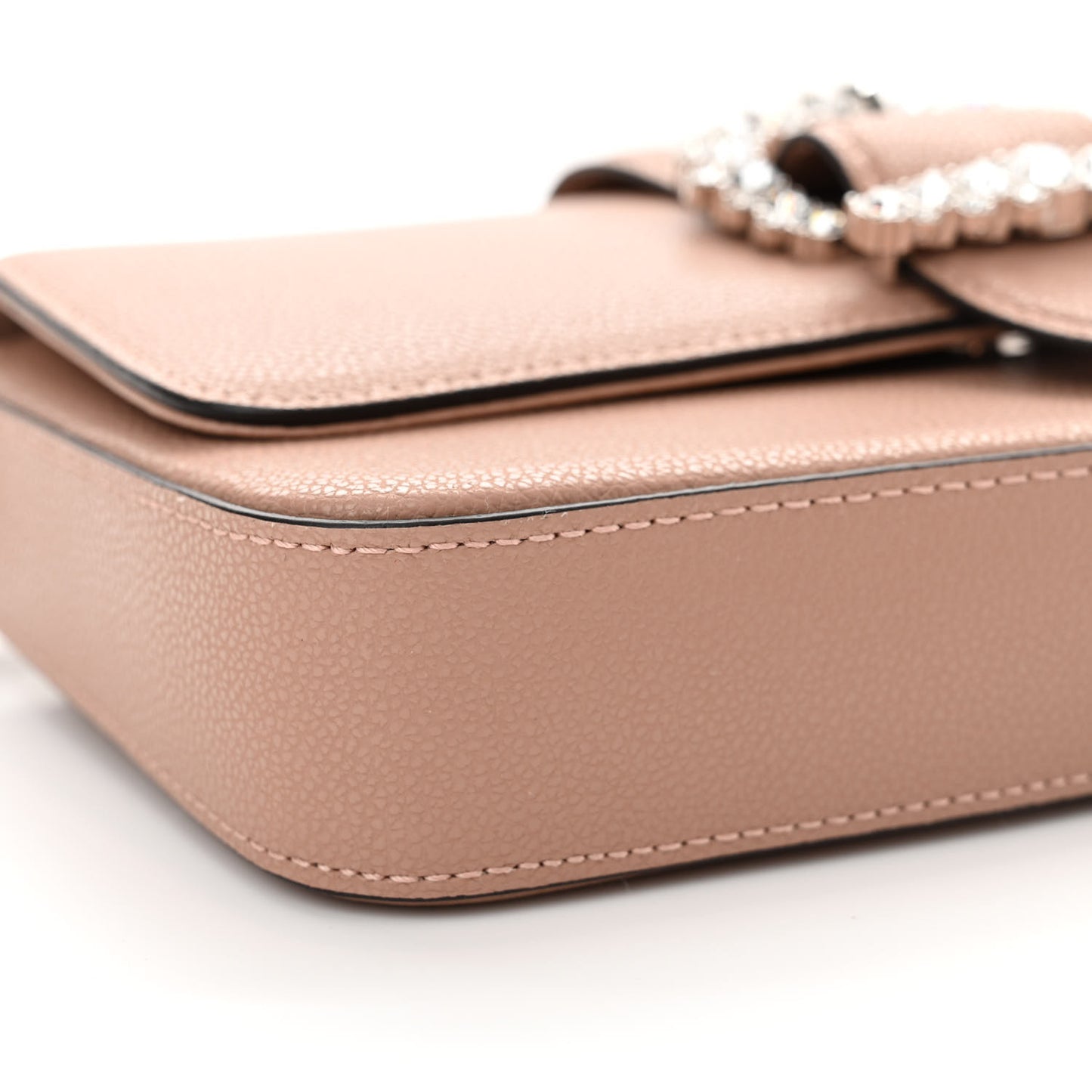 Grainy Calfskin Crystal Cheri Wallet On Chain Bag Powder Pink