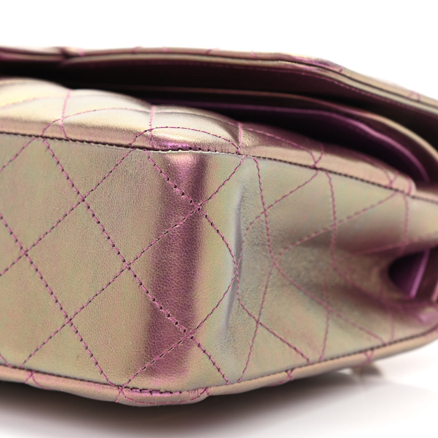 Iridescent Lambskin Quilted Medium Double Flap Purple