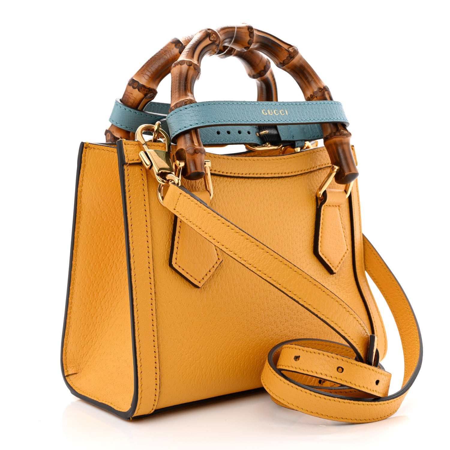 Gucci Textured Dollar Calfskin Web Mini Diana Tote Bag Yellow Dusty Azure 3 of 11
