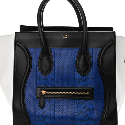 Celine Snakeskin Smooth Calfskin Mini Tri-Color Luggage Blue Black White 8 of 13