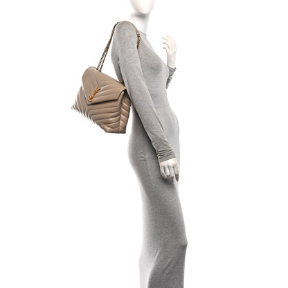 Saint Laurent Calfskin Y Quilted Monogram Medium Loulou Chain Satchel Dark Beige 2 of 11