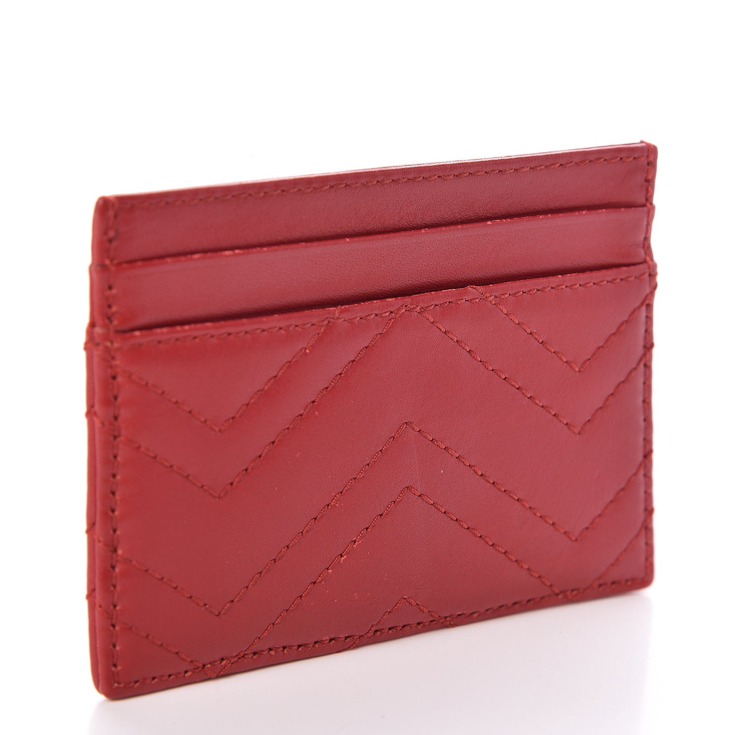 Calfskin Matelasse GG Marmont Card Holder Hibiscus Red