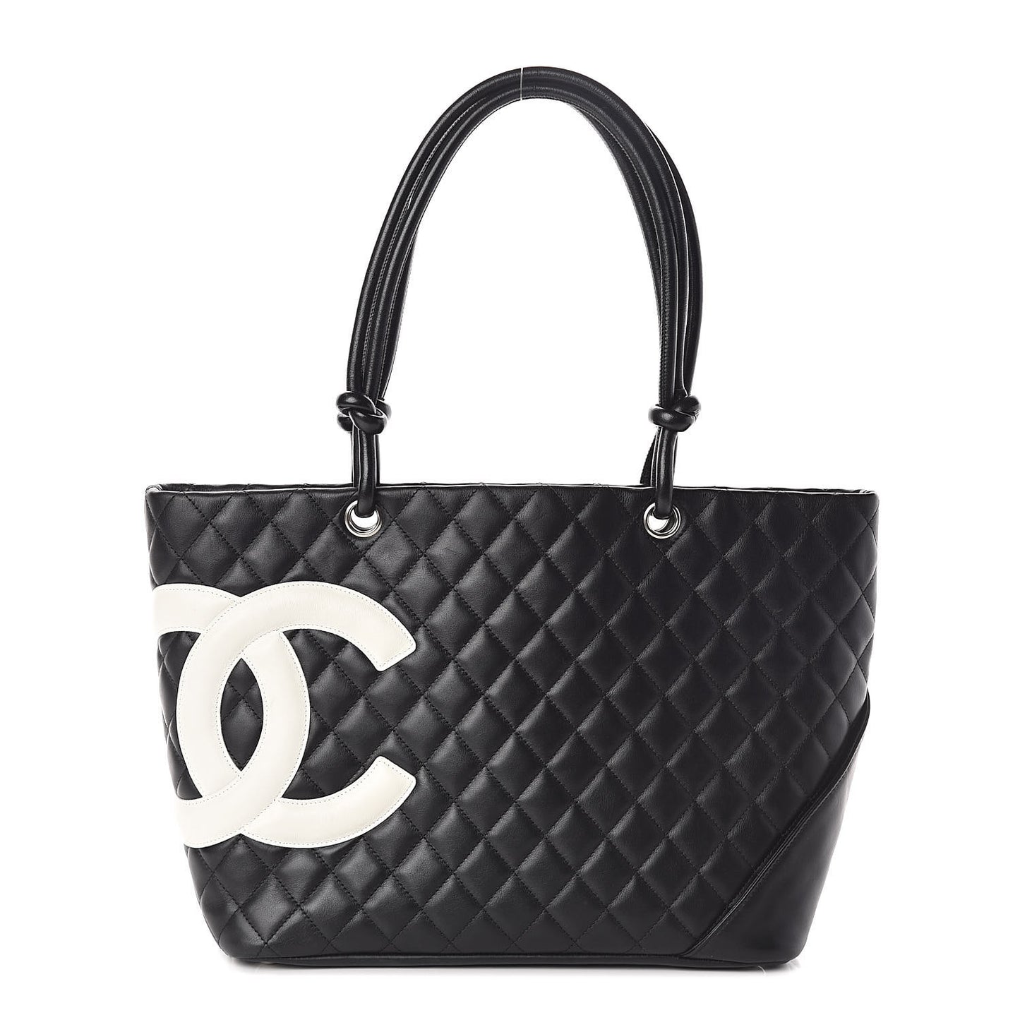 Calfskin Quilted Large Cambon Tote Black White