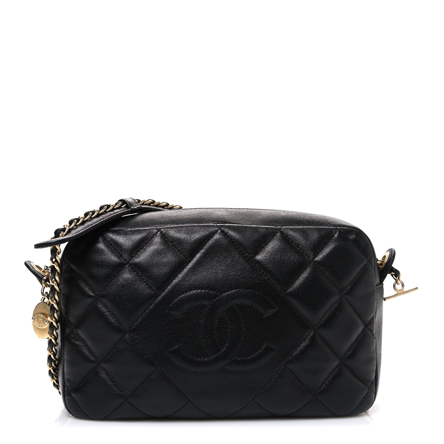 Lambskin Quilted Small Diamond CC Camera Case Black