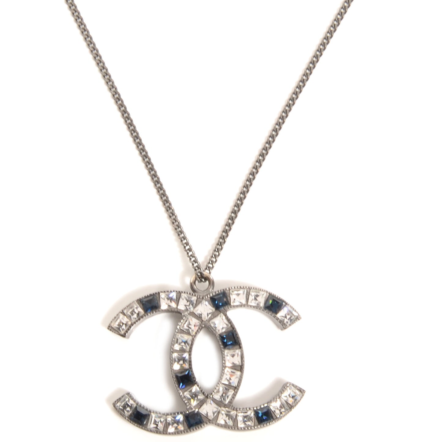 Crystal Large CC Necklace Silver Blue