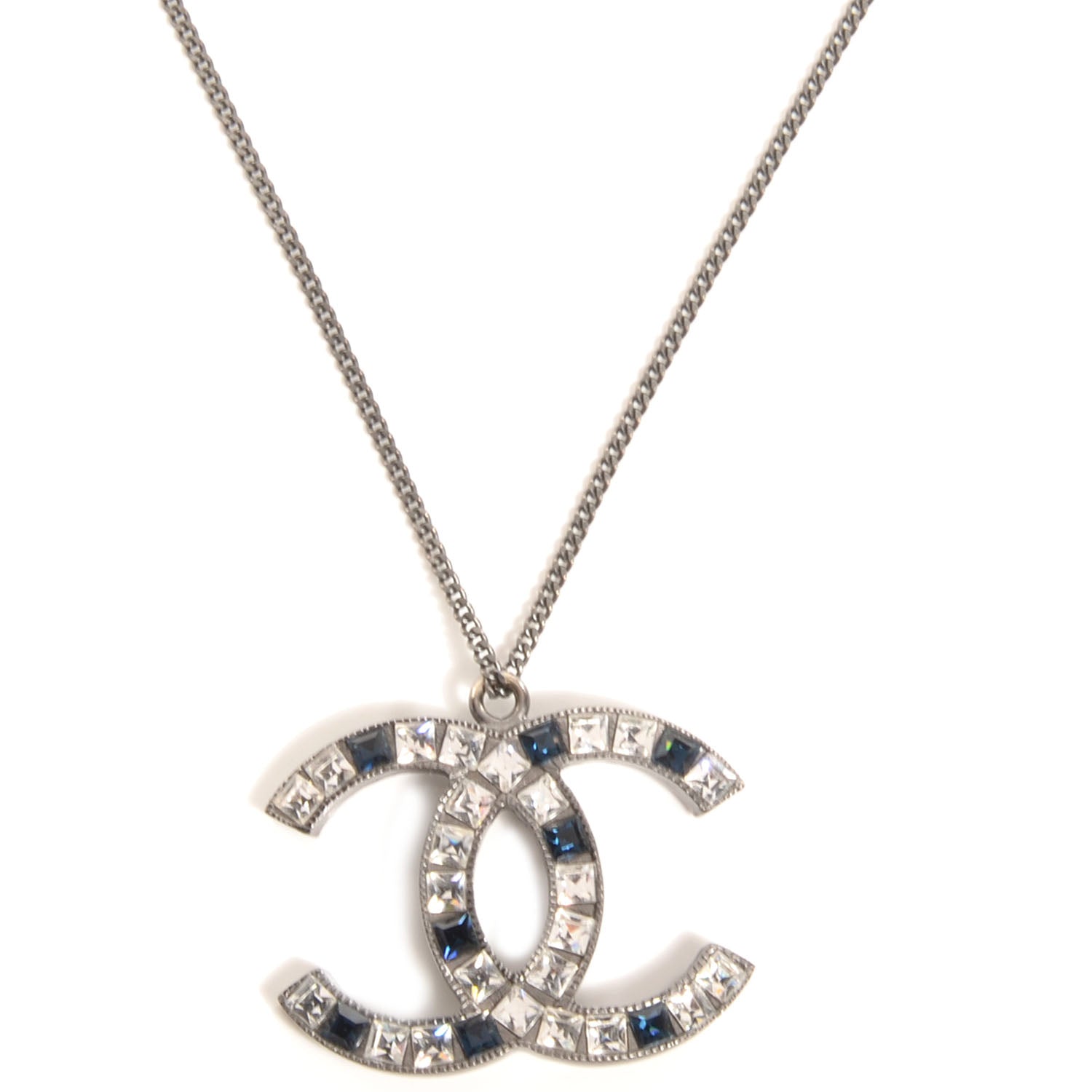 Chanel Crystal Large CC Necklace Silver Blue 1 of 5