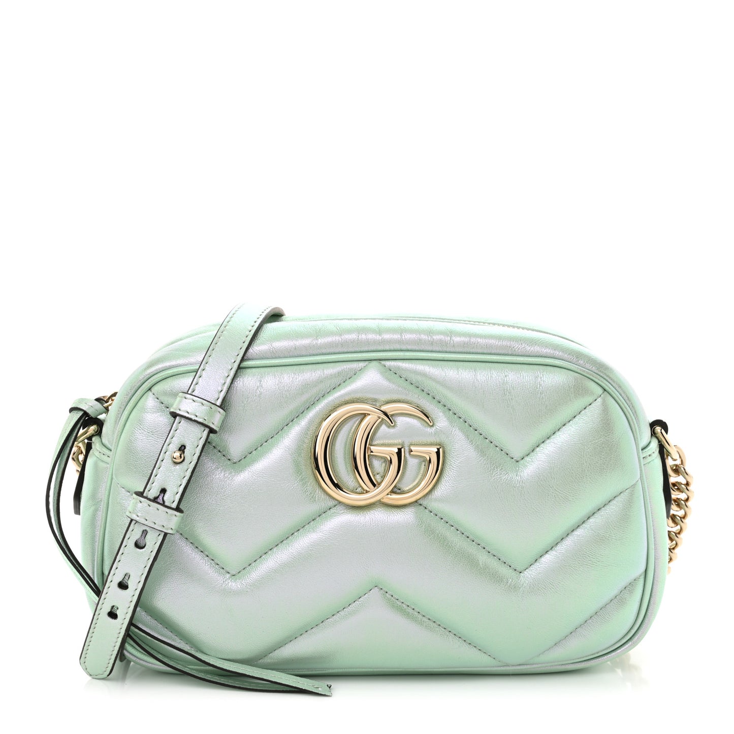 Iridescent Nappa Chevron Matelasse Small GG Marmont Chain Shoulder Bag Iridescent Salvy Green
